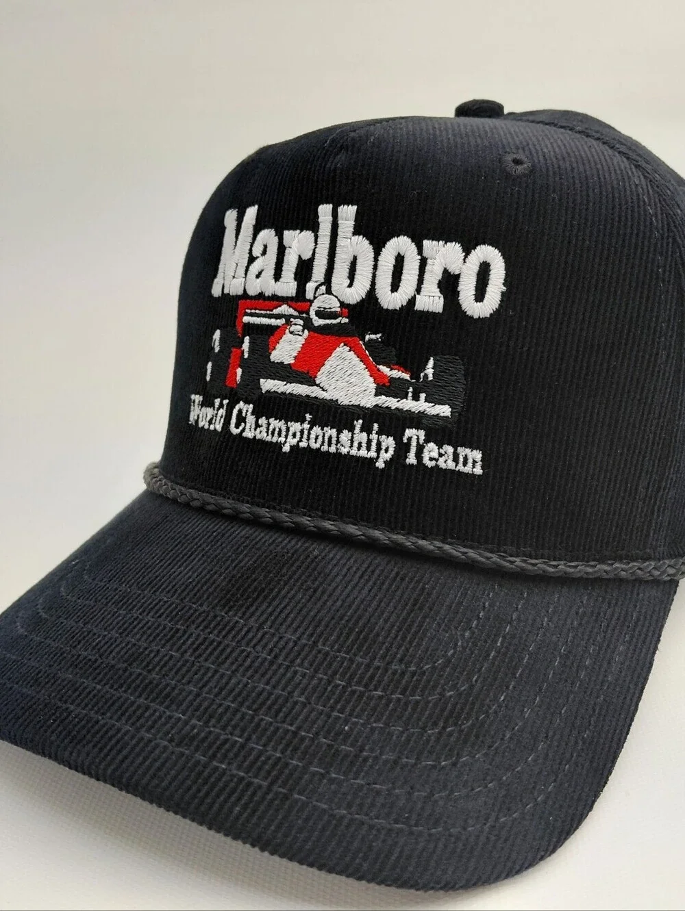 Marlboro Formula One Racing Corduroy Embroidered Snapback Cap Black